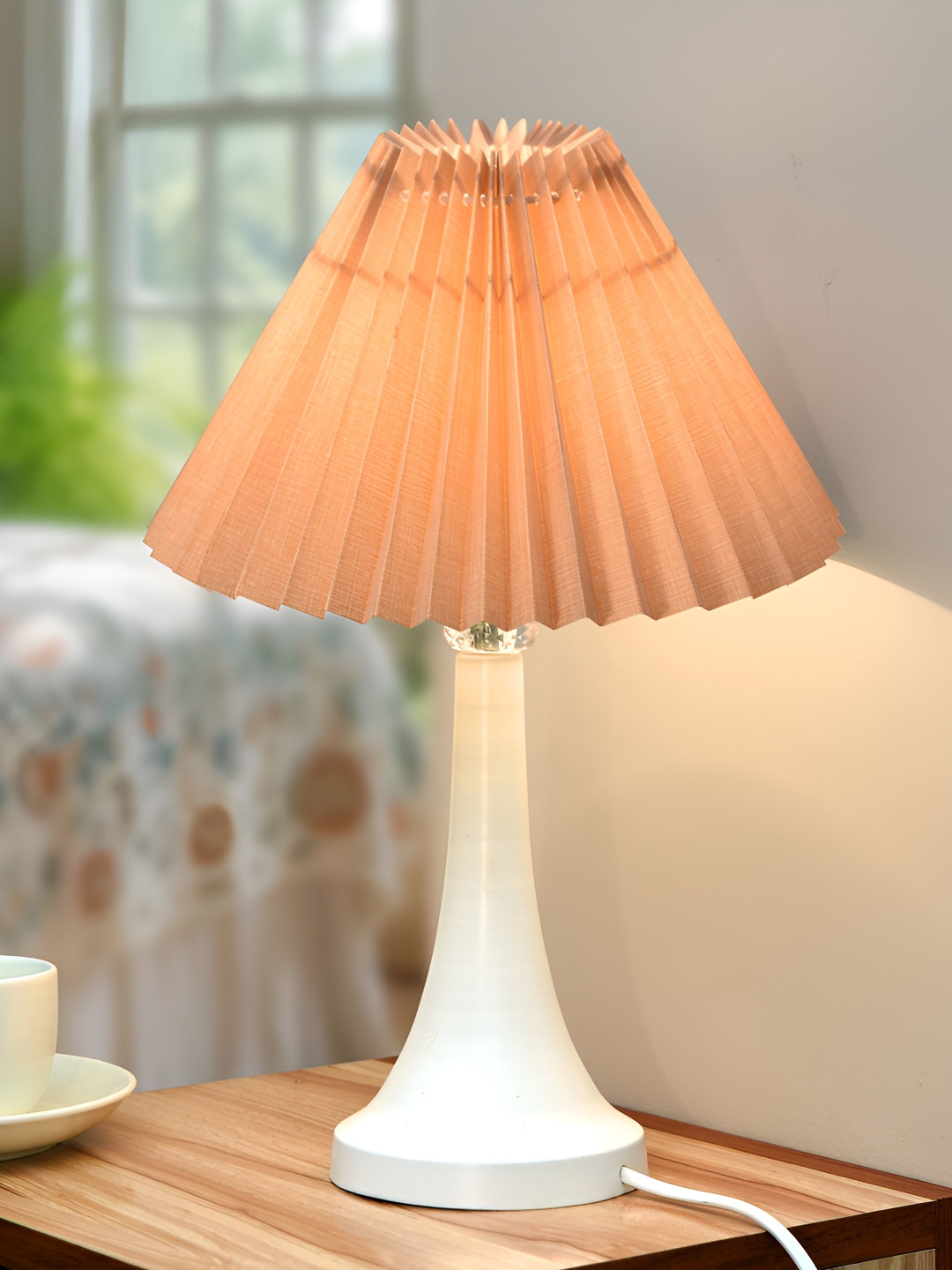 Homesake Beige Metal Industrial Frusturical Shaped Table Lamp