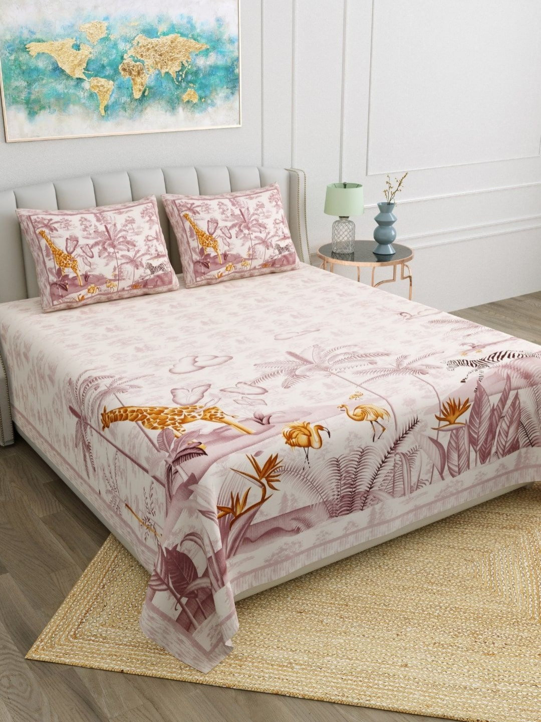 JAIPUR FABRIC Sanganeri Brown Floral Cotton 180 TC King Fine Bedsheet with 2 Pillow Covers-108 x 90 inches