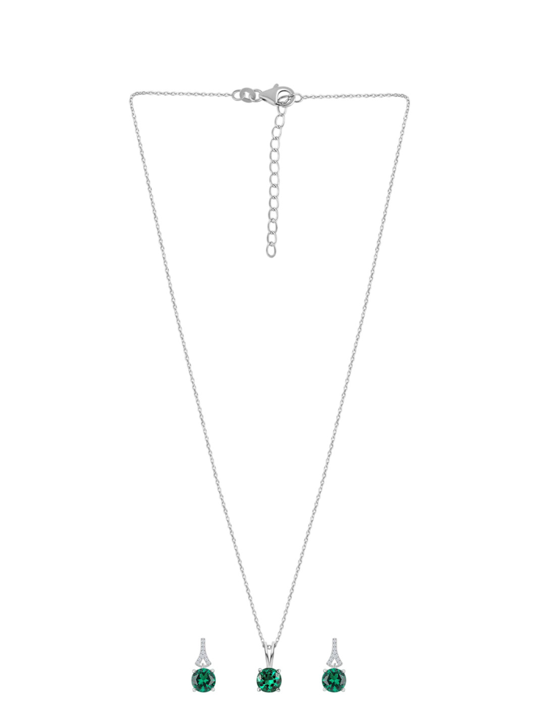 Ornate Jewels 925 Sterling Silver Rhodium Plated Emerald Stone Studded Jewellery Set