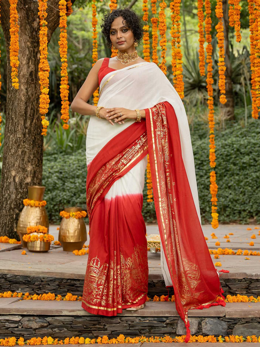 Suta White Cotton Mul Saree