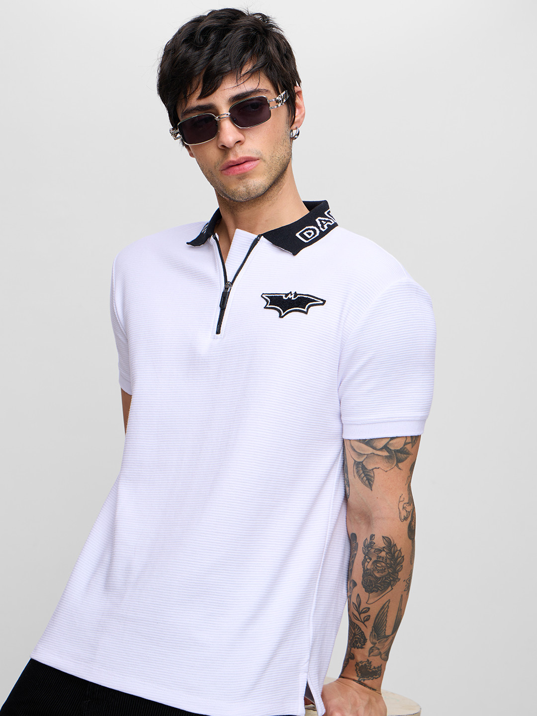 The Souled Store Men Batman Dark Knight Graphic Printed Polo Collar Cotton T-shirt