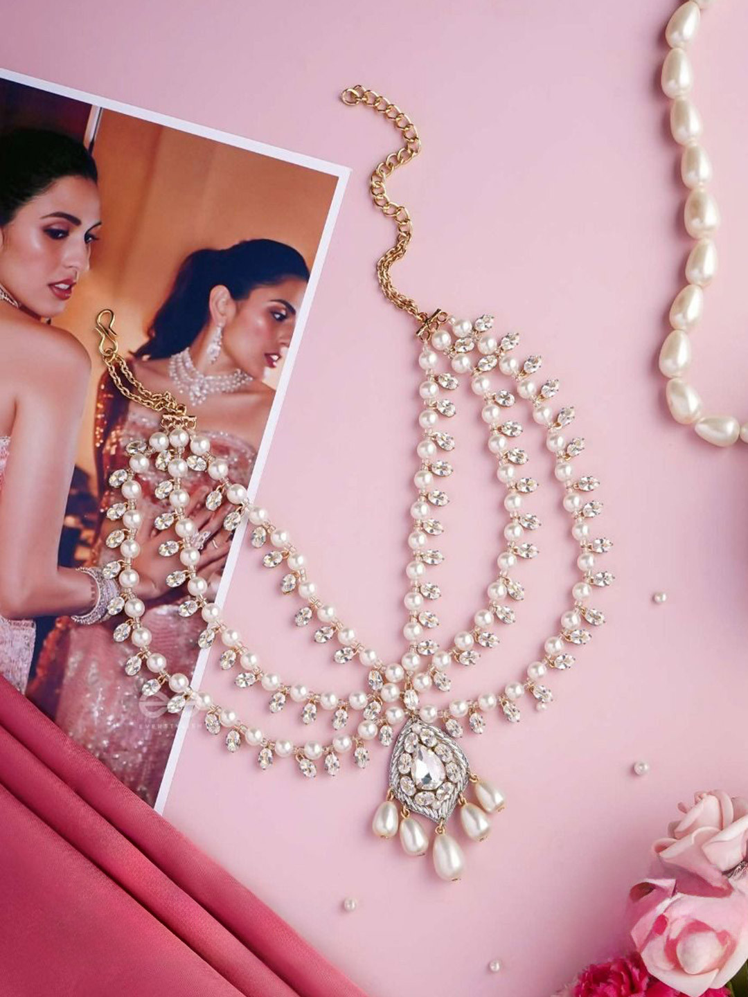 Everstylish Sanjoya Shloka Ambani-Inspired Silver Neckpiece with CZ Stones & Pearls