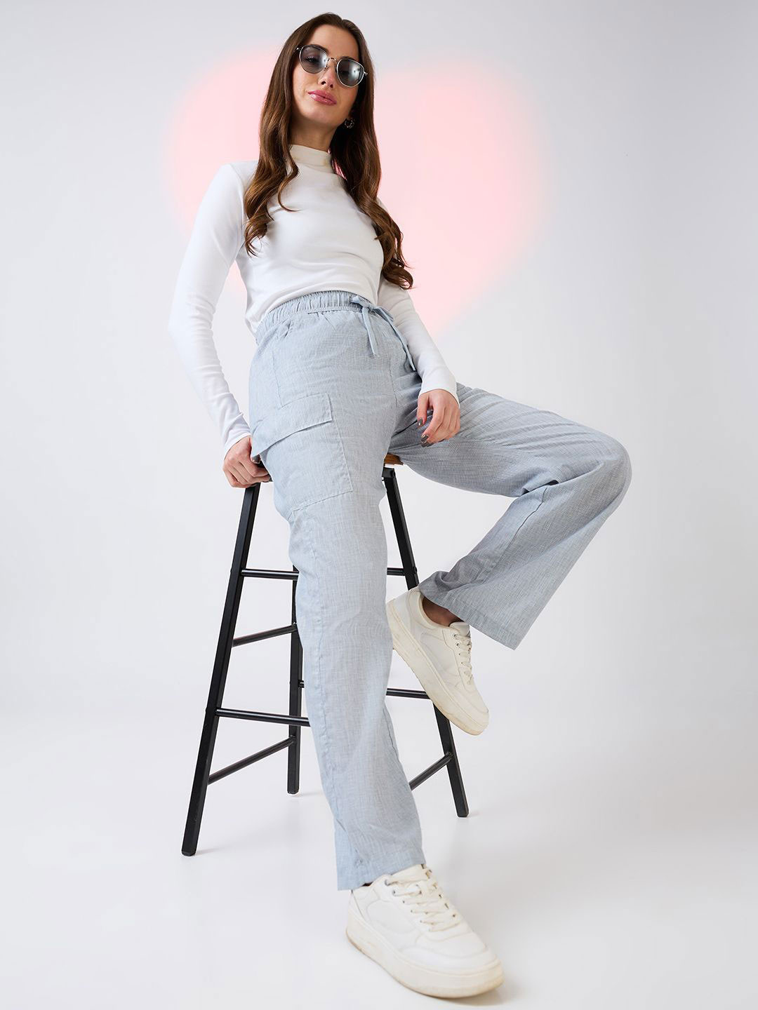 Globus Self Design Checkered Mid Rise Drawstring Waist Cargo Trousers