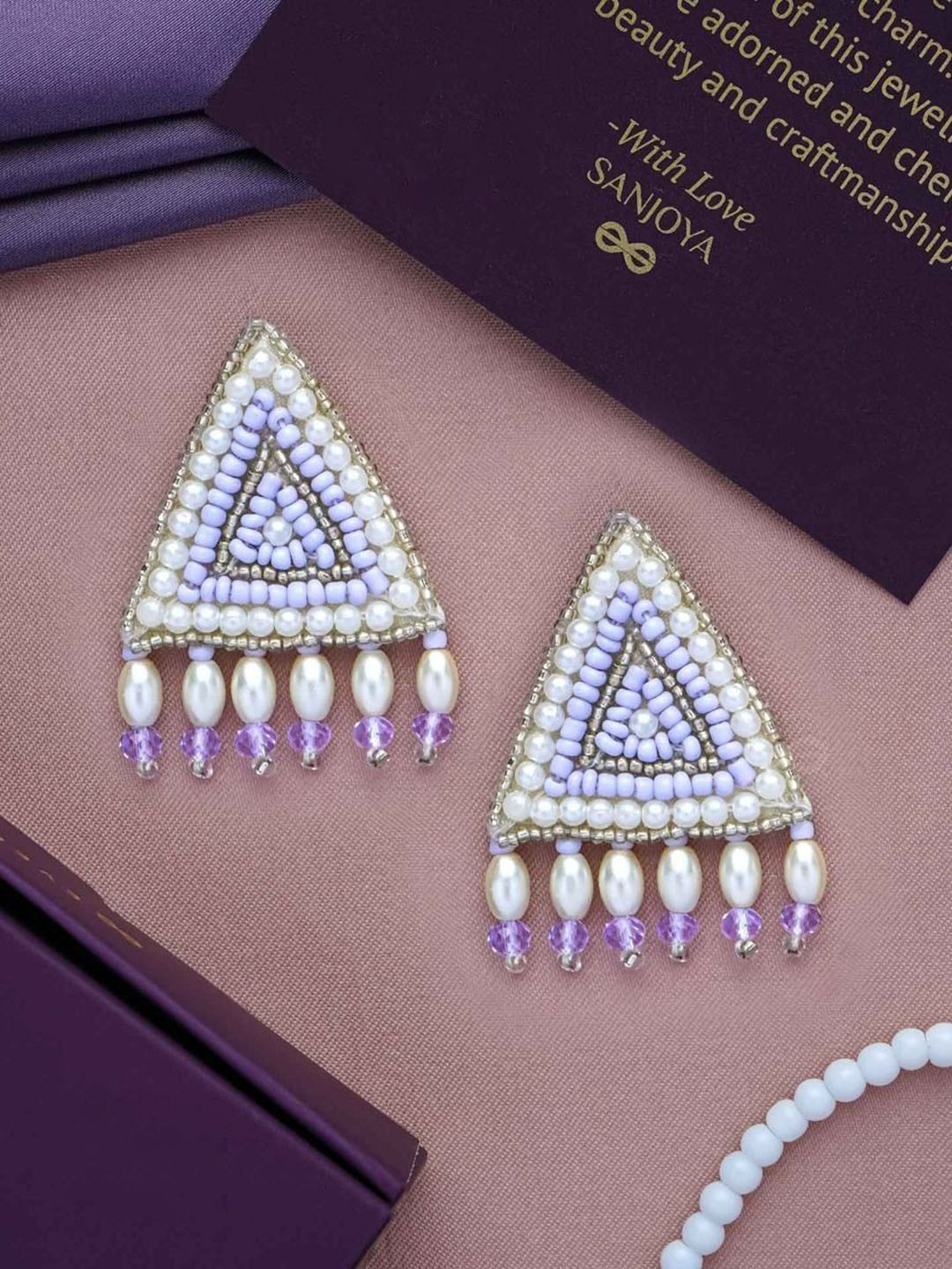 EVERSTYLISH Sanjoya Pearls, Beads & Glass Beads Embroidered Orchid Purple Earrings