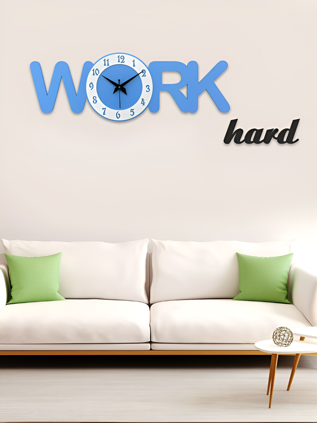 OLIVE TREE Blue And White Analogue Wooden Round Contemporary Silent Movement Wall Clock