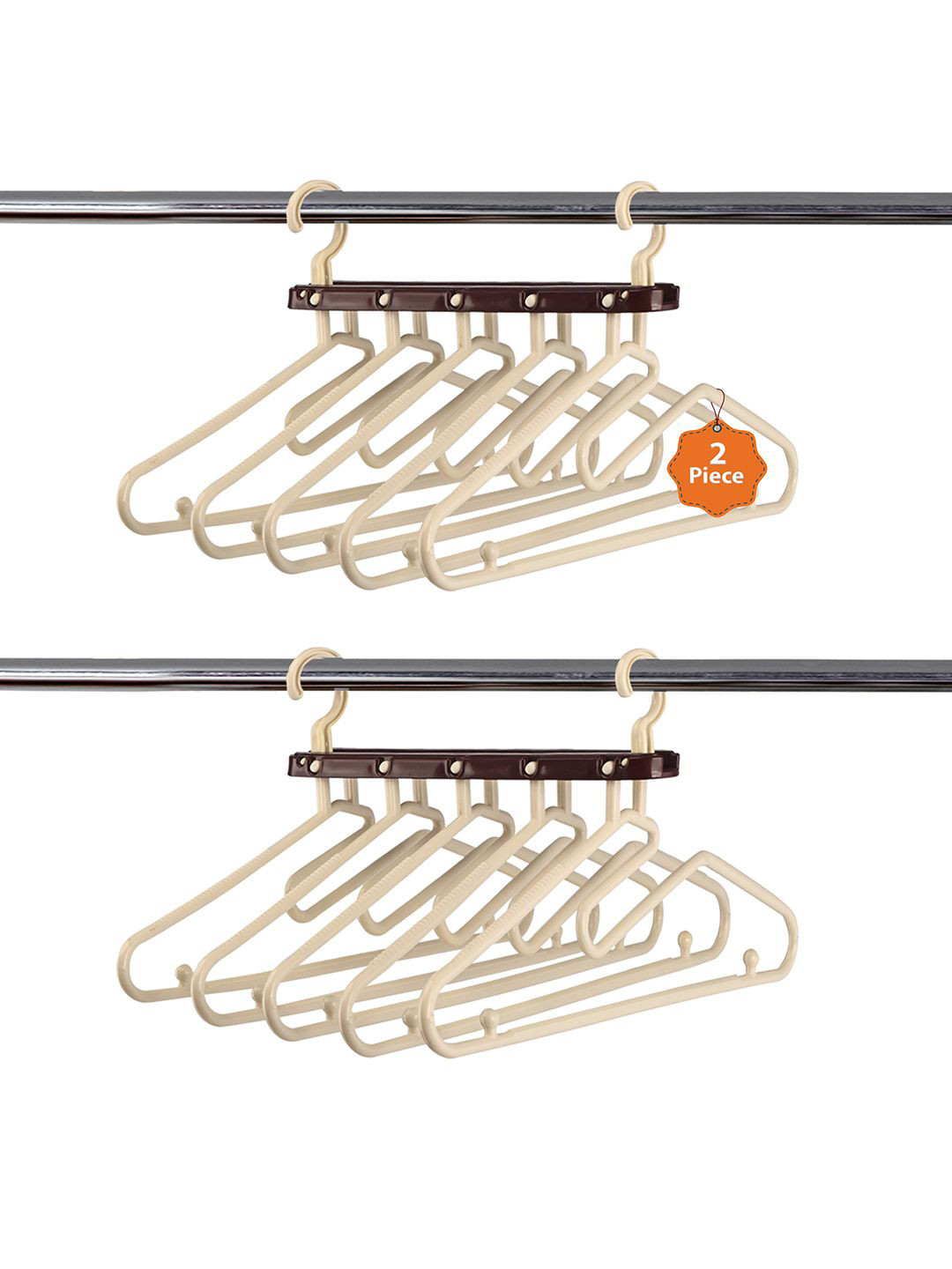 Kuber Industries Brown & Cream Colored Pack Of 2 Foldable 5 in 1 Hangers For Wardrobe