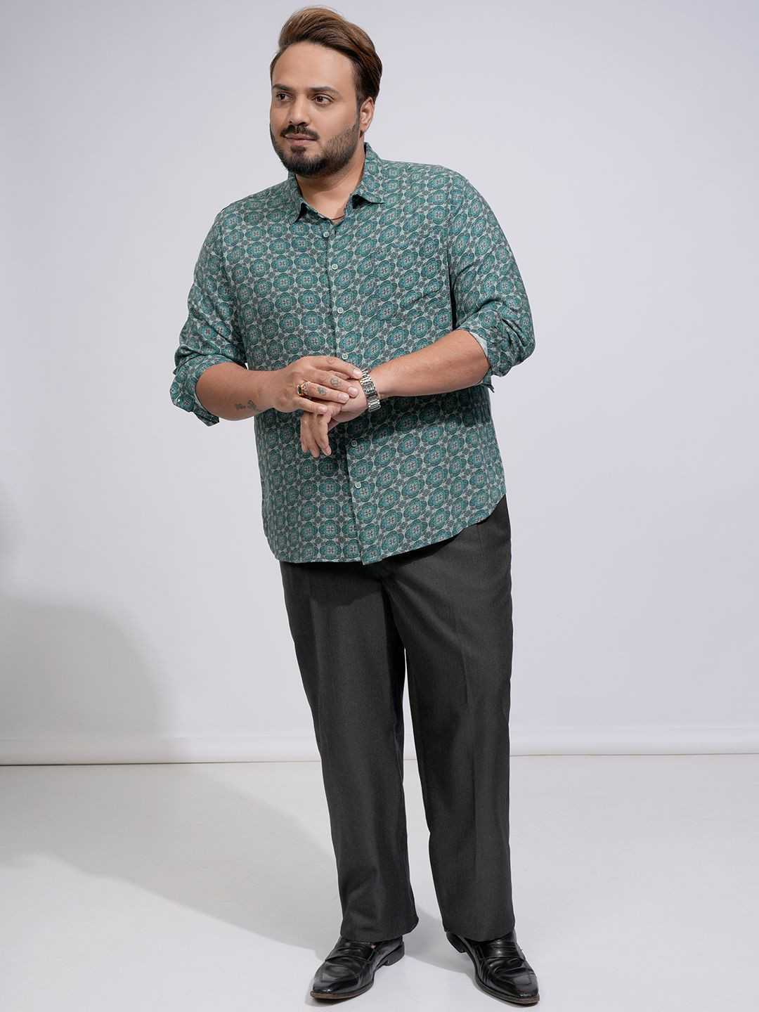 HIGHLANDER Men Sea Regular Collar Aop Plus Size Shirt