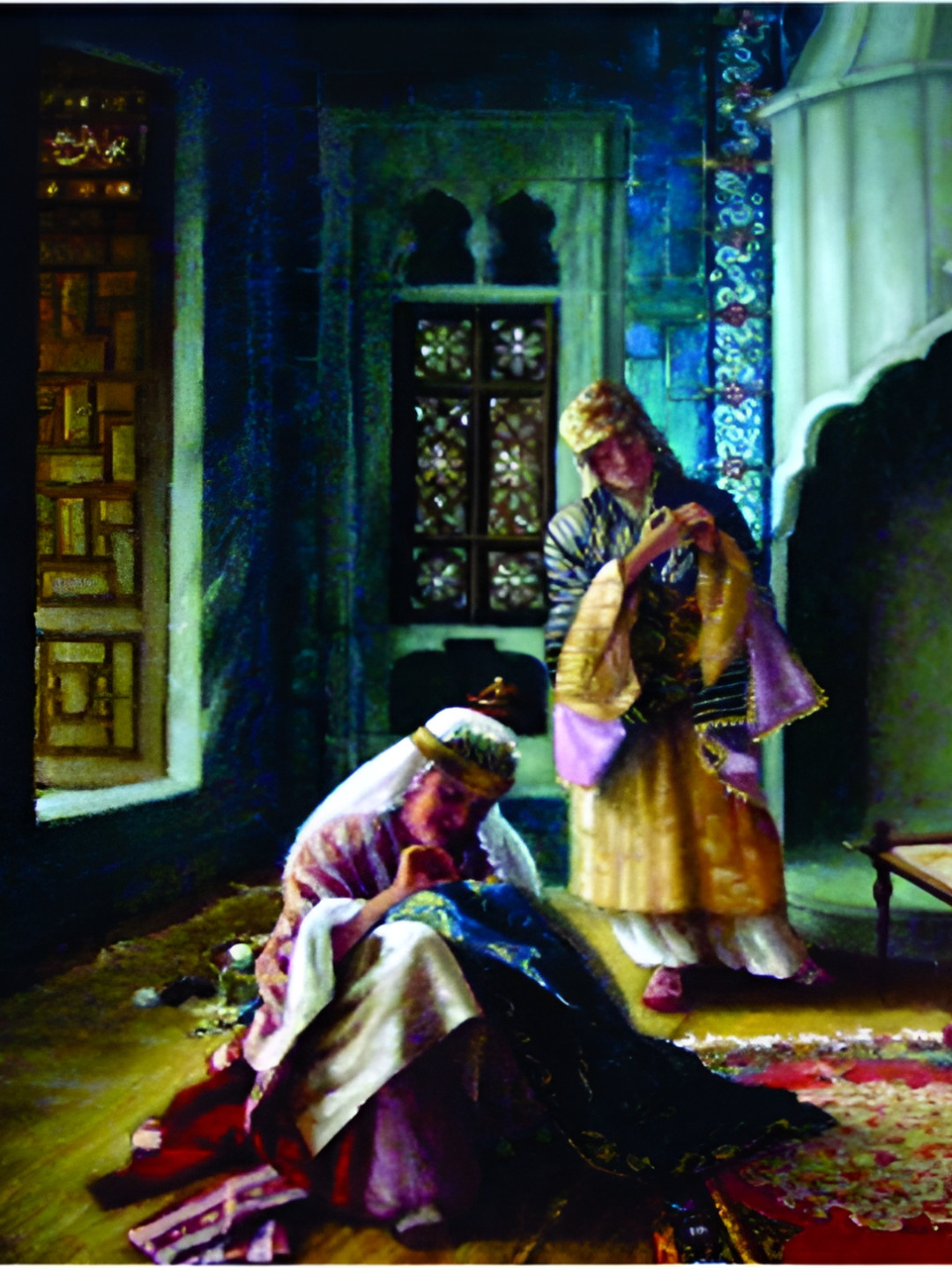 Inephos Green & Blue Women Weaving Canvas Wall Art