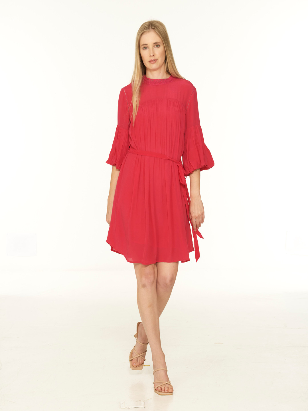 The Sancy Flared Sleeve Crepe A-Line Dress With Tie-Ups