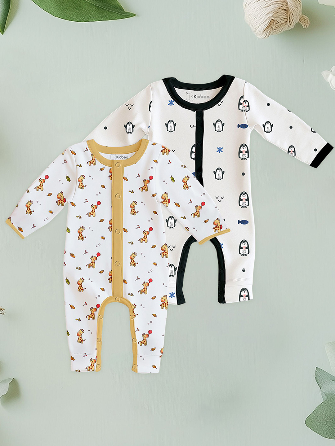 Kidbea Pack Of 2 Pure Organic Cotton Rompers for Baby