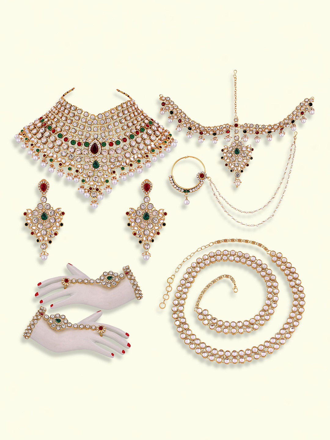 Peora Gold Plated Kundan Studded Jewellery Set with Waist Belt