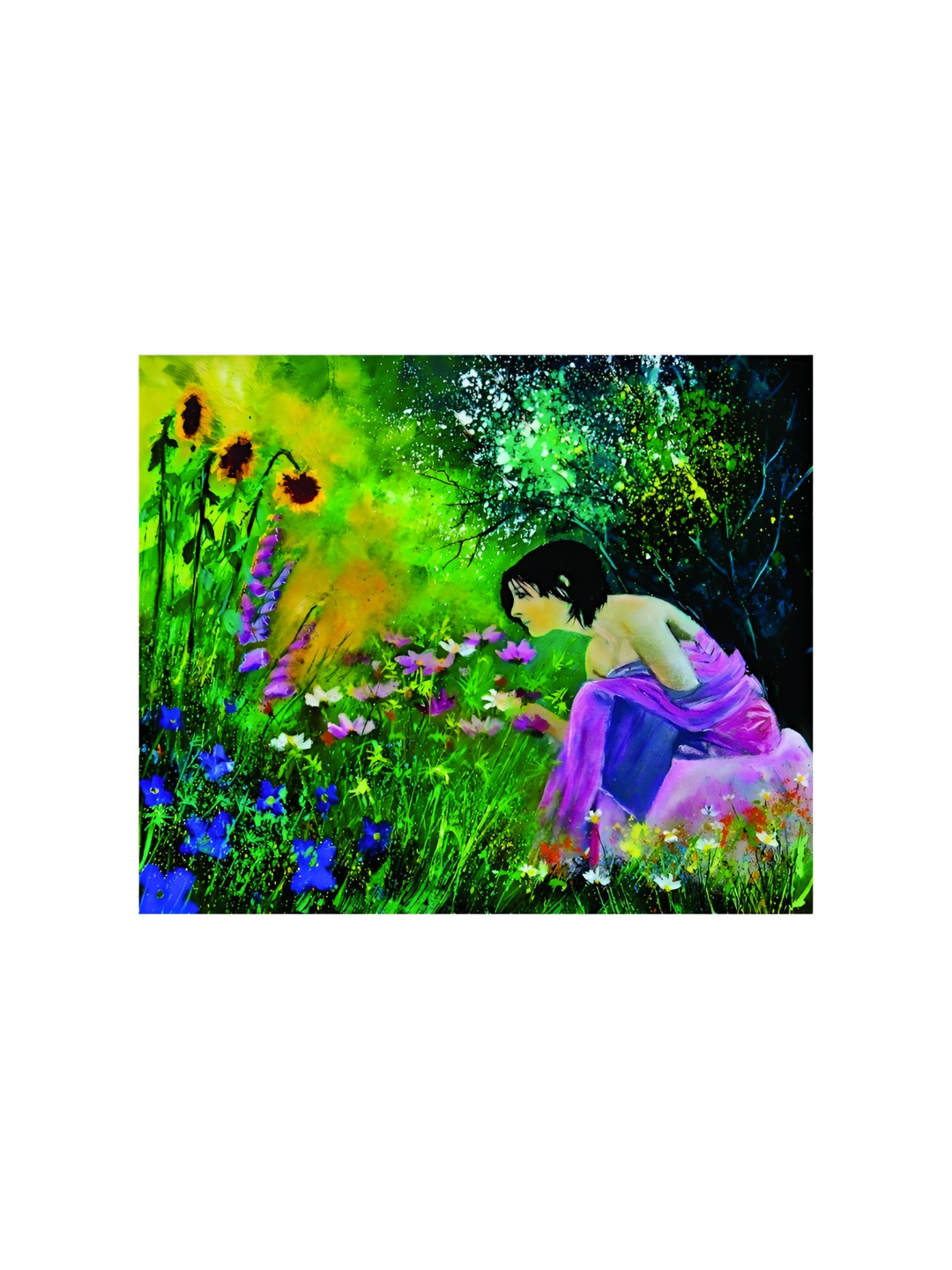 Inephos Green & Blue Fairies And Flowers Canvas Wall Paintings
