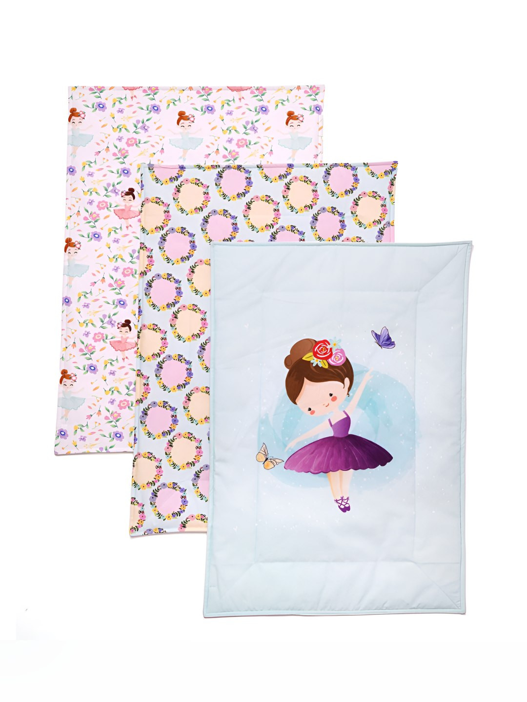 TIDY SLEEP 3Pc Blue & Pink Printed Cotton Changing Mat