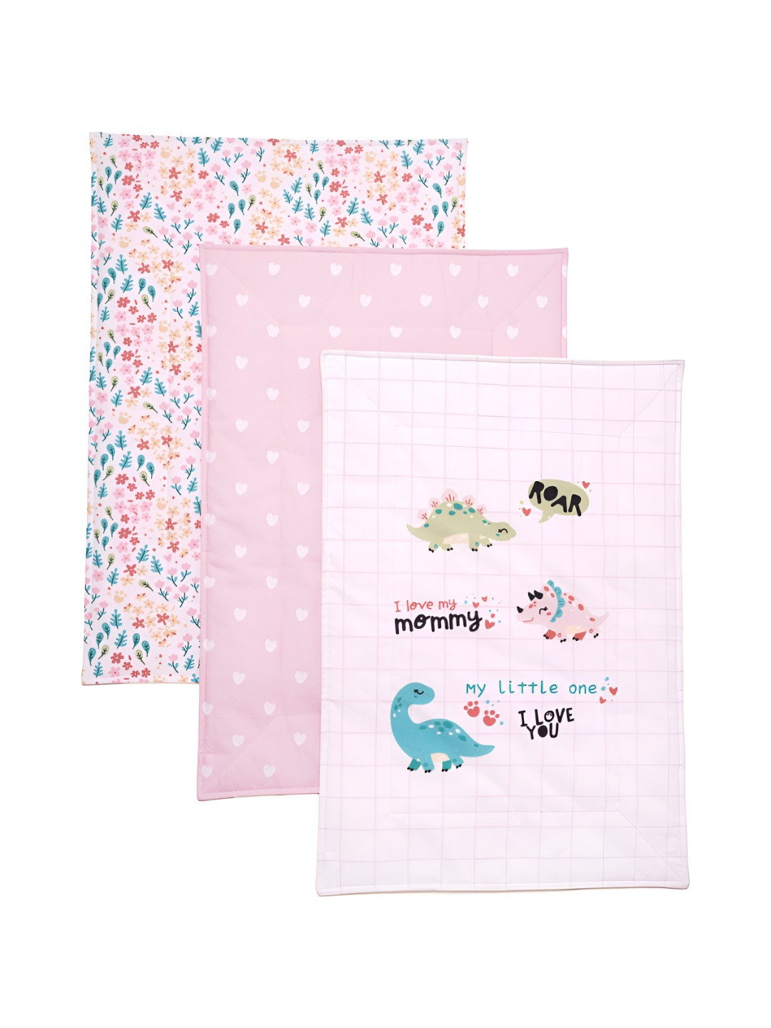 TIDY SLEEP 3Pc Pink Printed Cotton Changing Mat