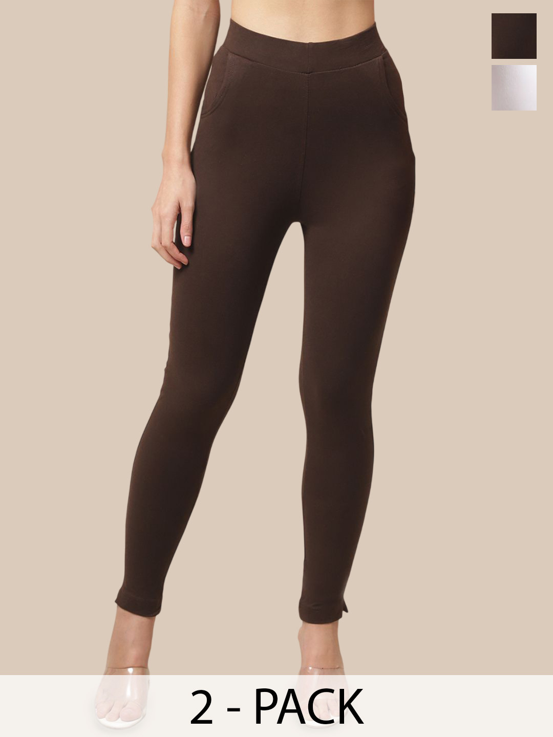 Valles365 by S.C. Plus Size Women Pack Of 2 Ankle Length Cotton Leggings with Pocket