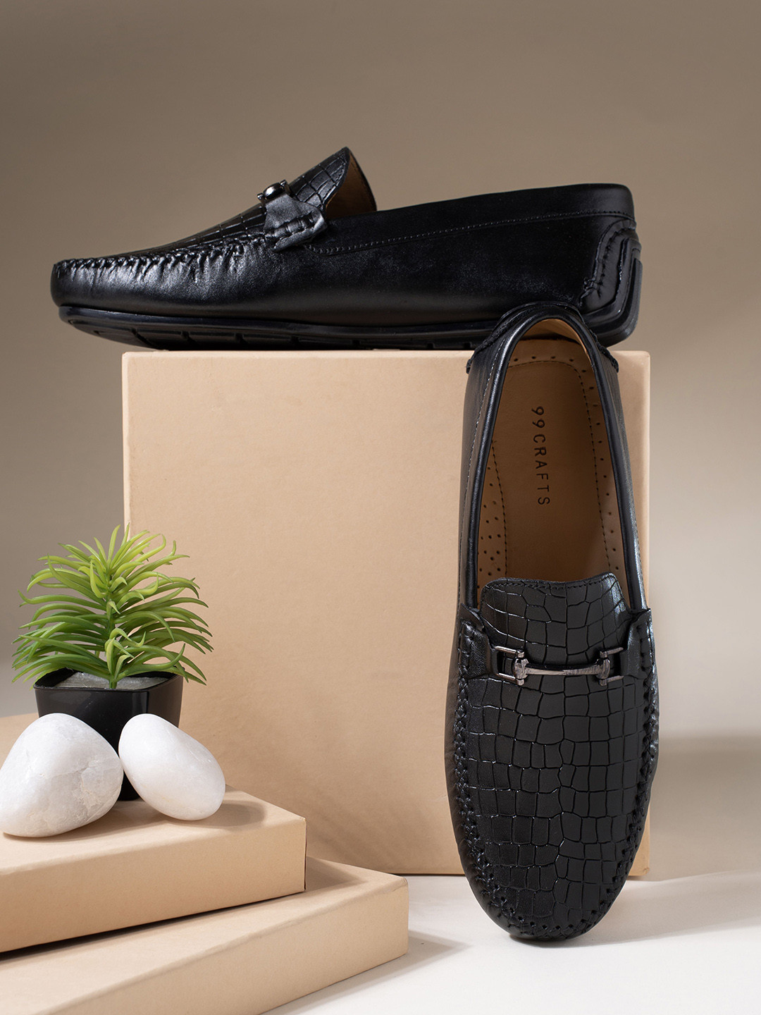 99CRAFTS Men Croco Textured Italian Leather Formal Loafers