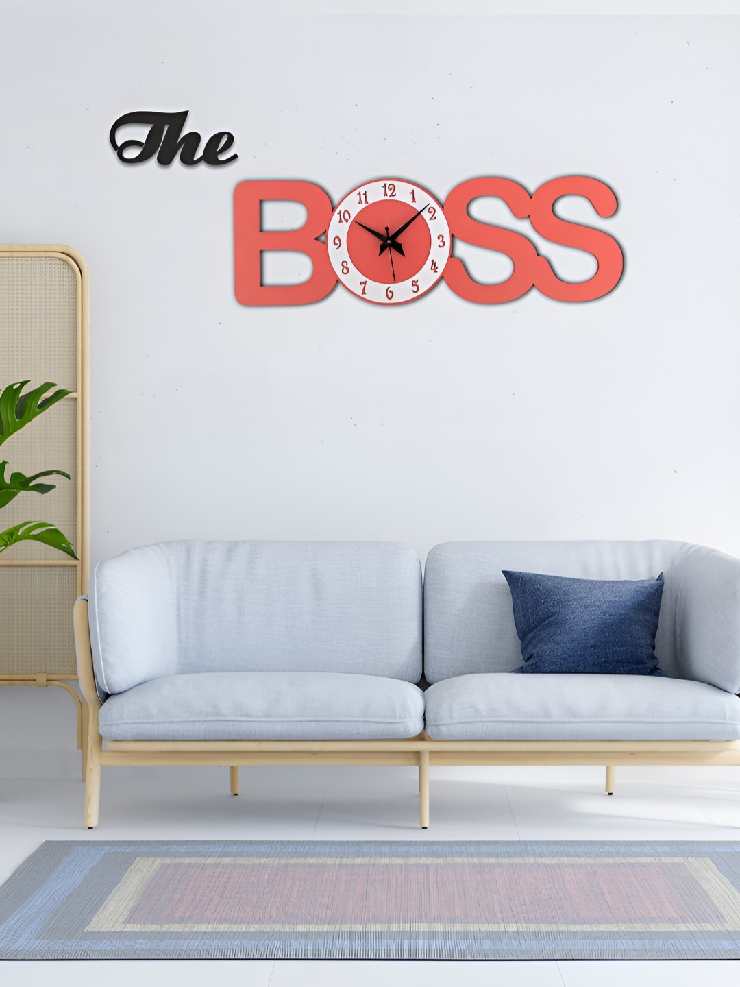 OLIVE TREE Wooden Designer Orange Wood Silent Clock Abstract Battery Analogue Wall Clock