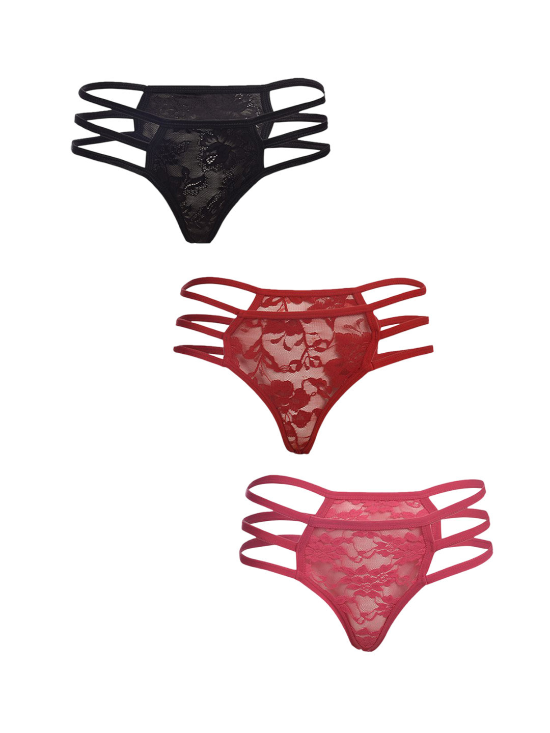 Fleurt Women Pack Of 3 Assorted Lace G-String Briefs