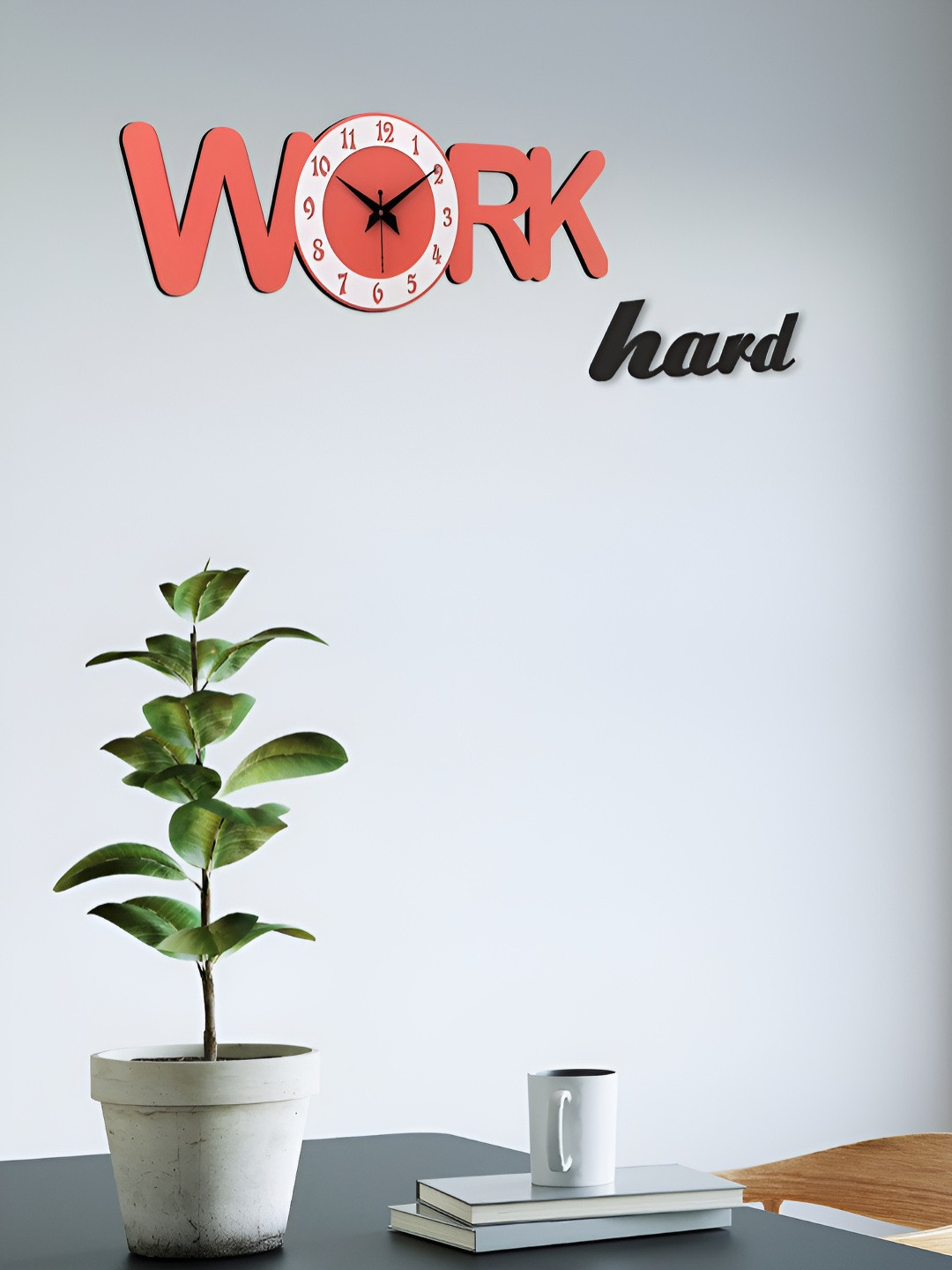 OLIVE TREE Orange Analogue Wooden Rectangle Contemporary Silent Movement Wall Clock