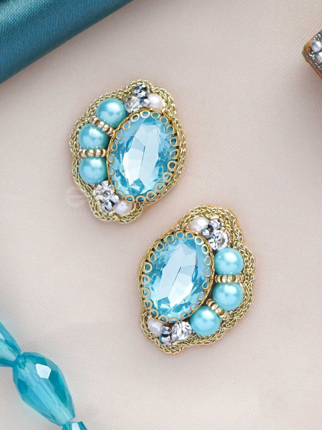 EVERSTYLISH Sanjoya Stone, Pearls & Beads Embroidered Earrings