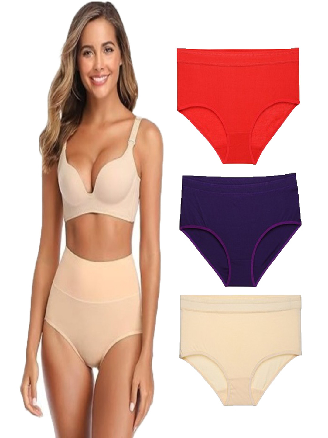 YOU FOREVER Pack Of 3 High-Rise Hipster Briefs - YF-3HWPNT-RED-PPL-SKN-S