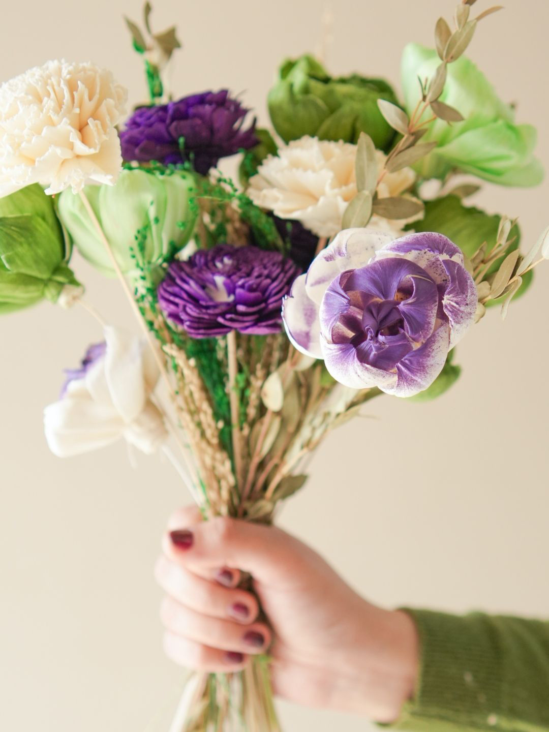 ArteCasa Marigold Brown & Green 2 Pieces Glass Vase With Botanical Bunch