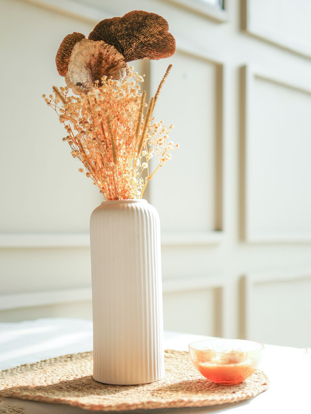 ArteCasa White & Brown 2 Pieces Striped Harvest Bunch With Vase