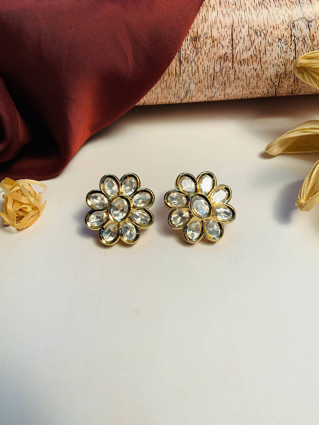 Rare Bello Gold-Plated American Diamond Studded Floral Shaped Studs