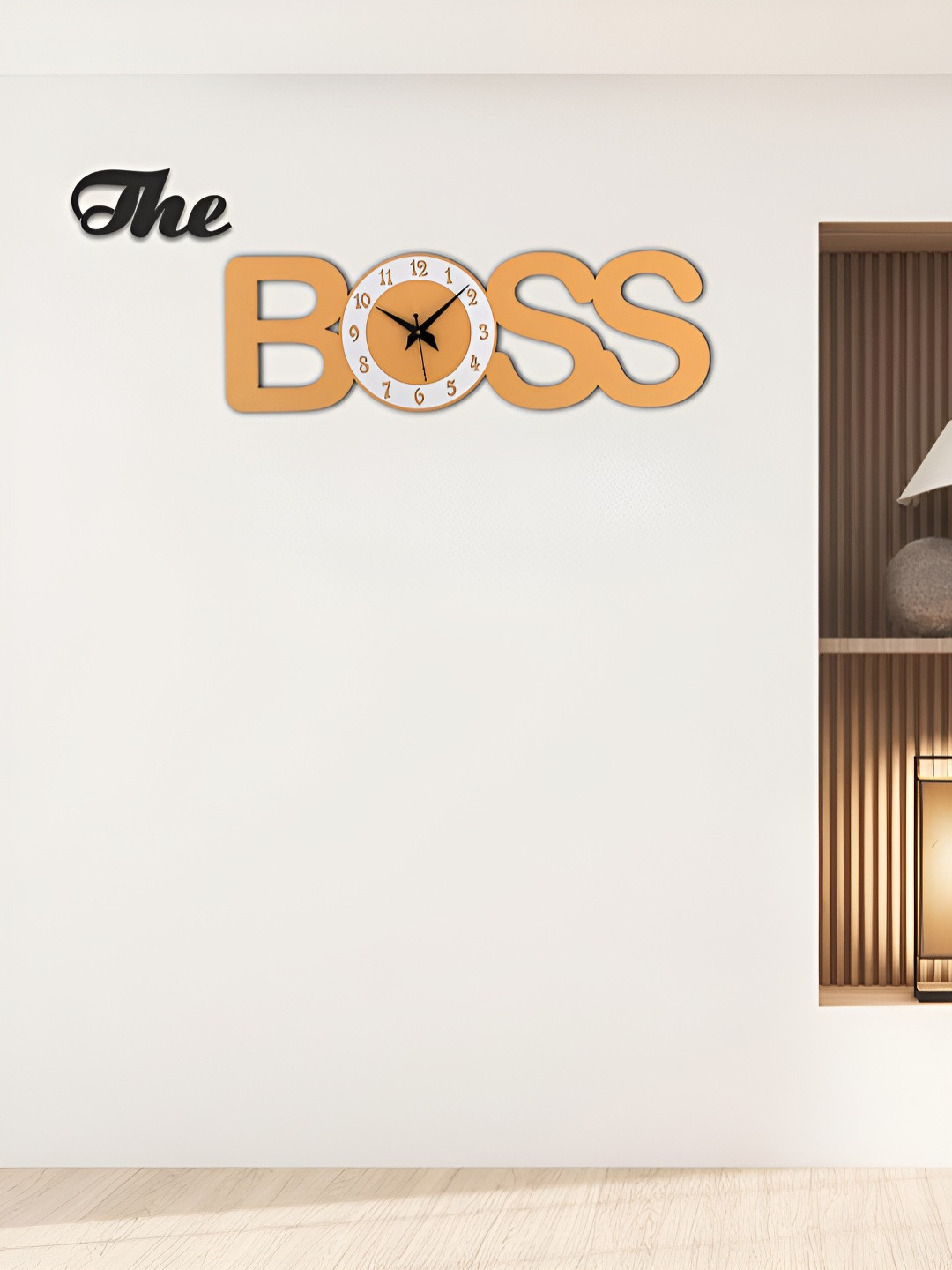 OLIVE TREE Yellow & White Printed Rectangle Shaped Analoge Wooden Traditional Wall Clock