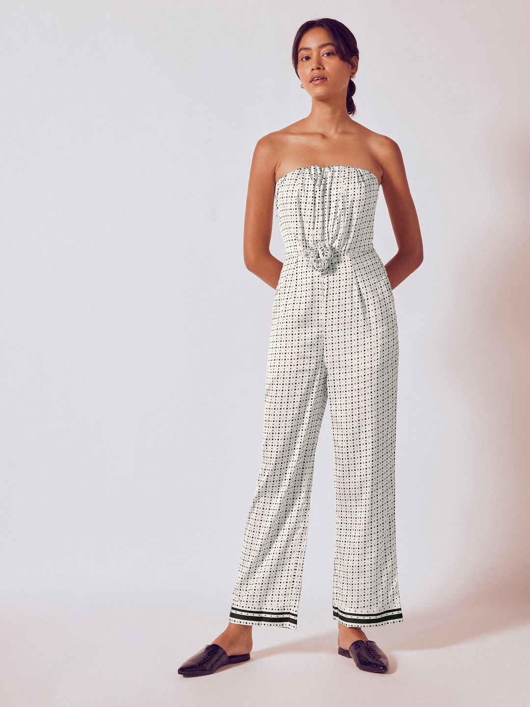 The Label Life Women Monochrome Polka Striped Jumpsuit