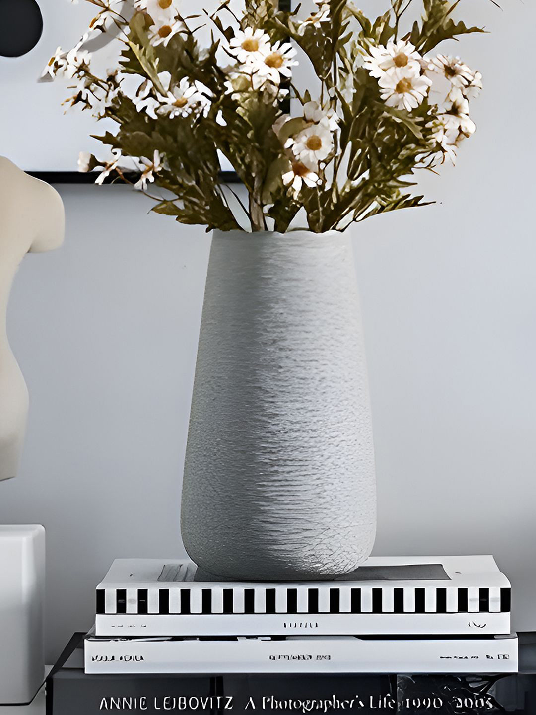 DecorTwist Grey Plastic Flower Vases for Home Decor (Pack of 1)