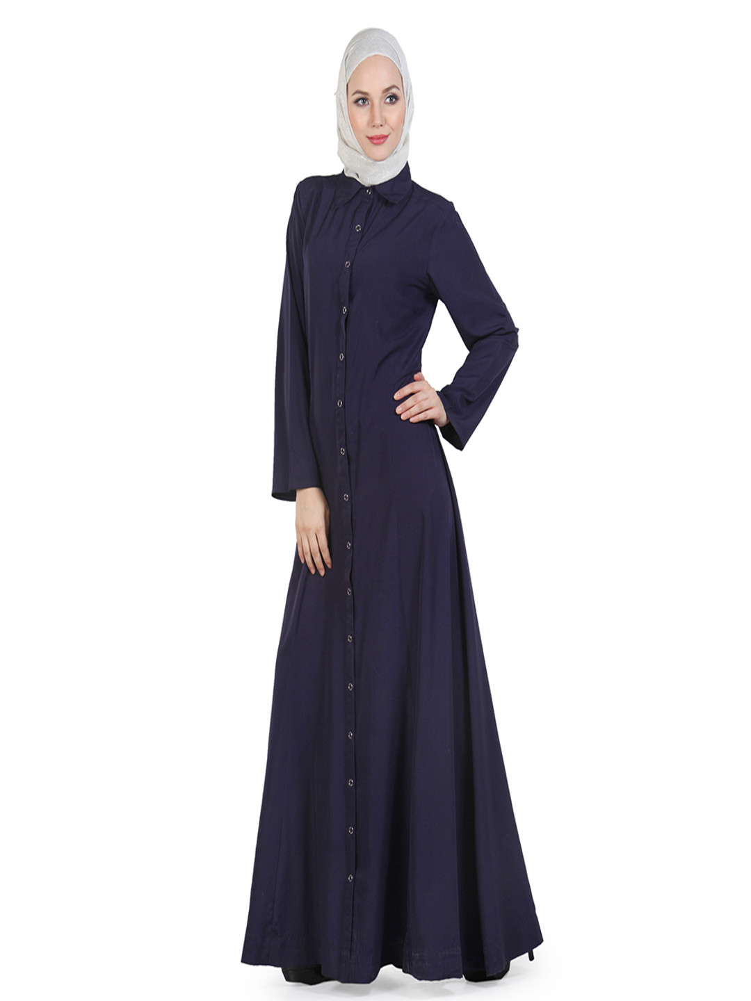MOMIN LIBAS Women Solid Shirt Collar Full Front Button Open Abaya Burqa