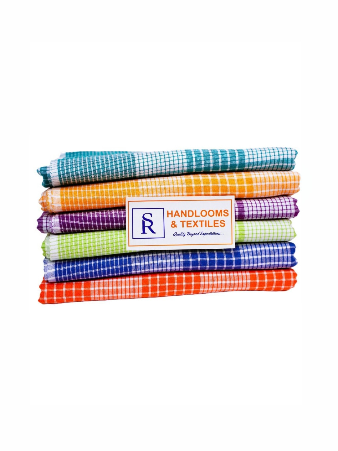 SR HANDLOOMS AND TEXTILES Orange & Blue Striped Cotton 250 GSM Towel Set