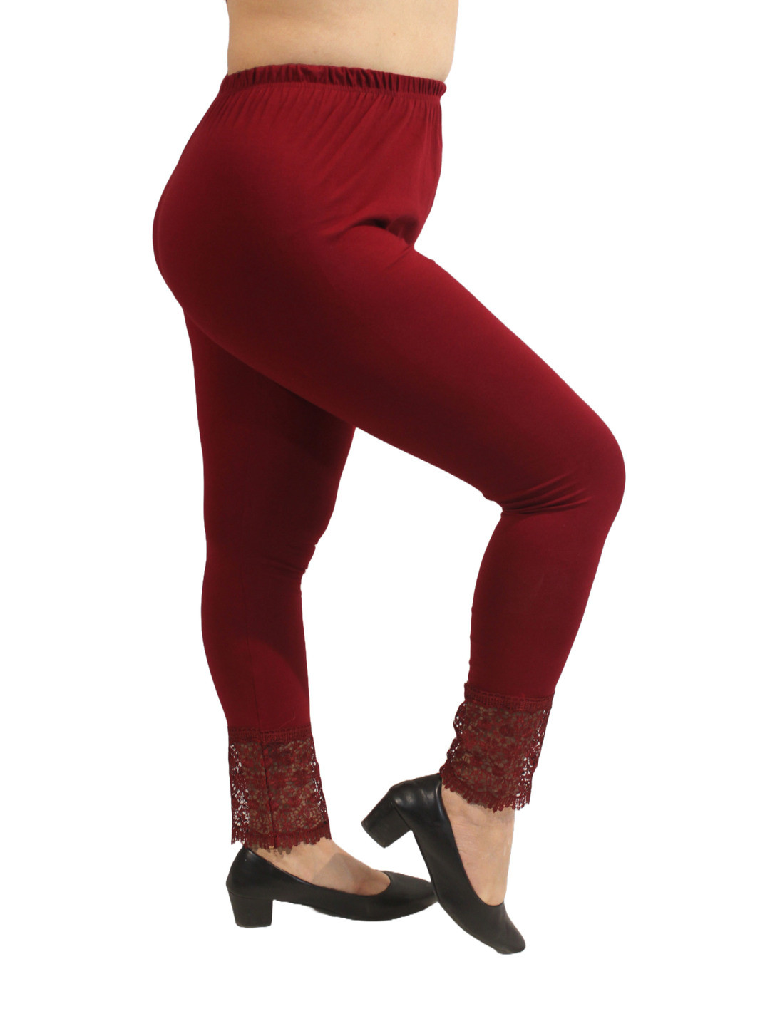 PINK SHELL Women Plus Size Cotton & Lace Ankle-Length Leggings