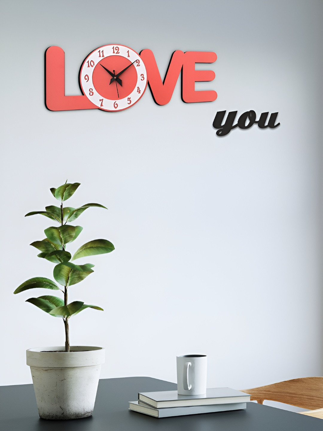 OLIVE TREE Orange & White Analogue Wooden Round Contemporary Silent Movement Wall Clock