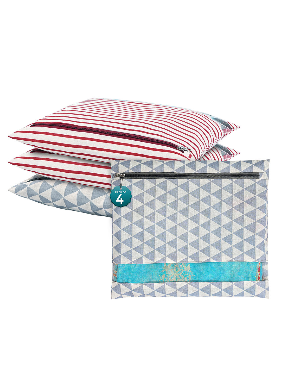 Kuber Industries Grey 4 Pcs Regular Single Saree Cover Multi-Utility Wardrobe Organisers