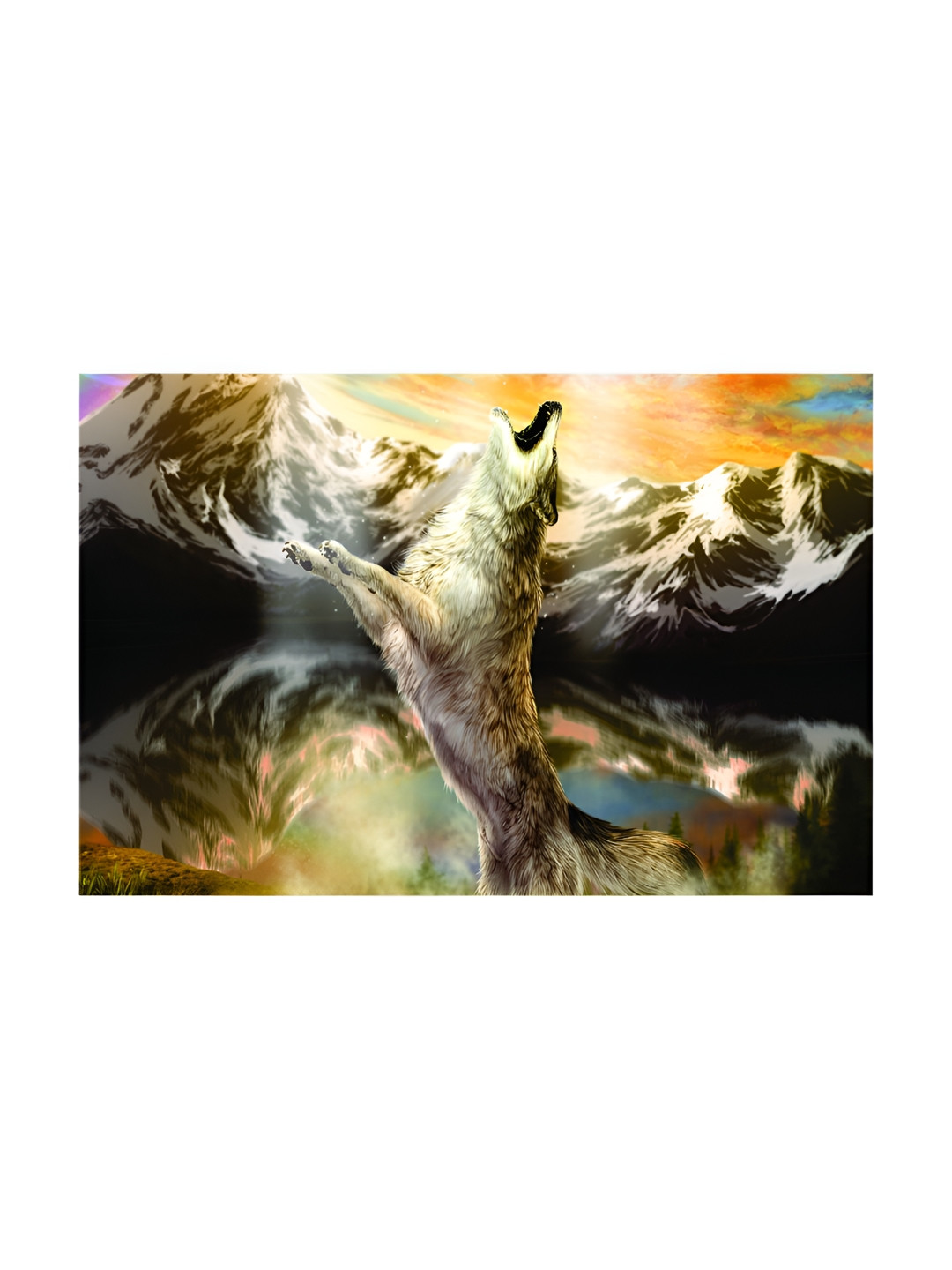Inephos White & Brown Wolf Birds And Animals Wall Art