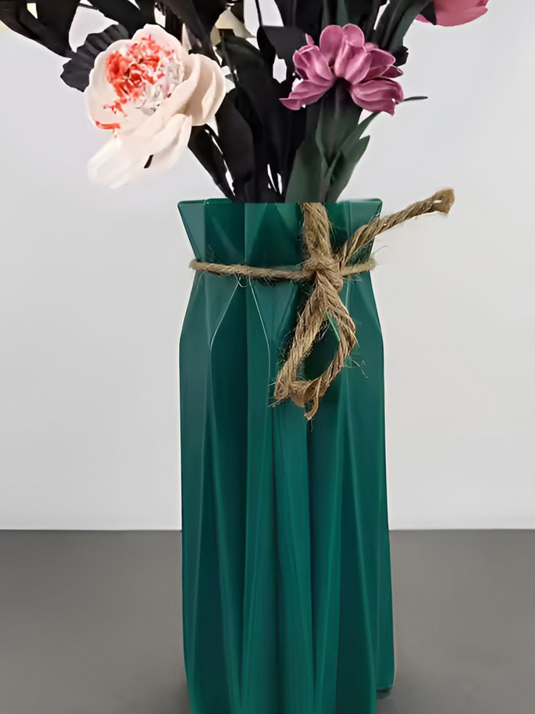 DecorTwist Green Plastic Flower Vases for Home Decor (Pack of 3)