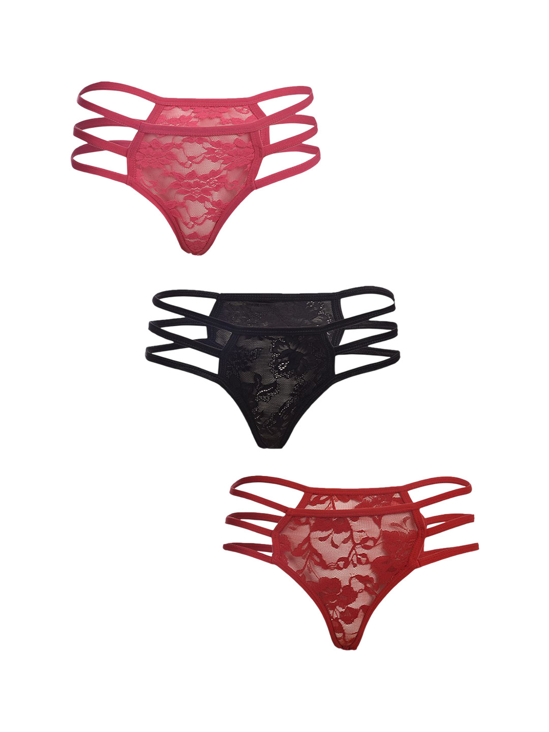 Fleurt Pack Of 3 Assorted Lace G-String Briefs