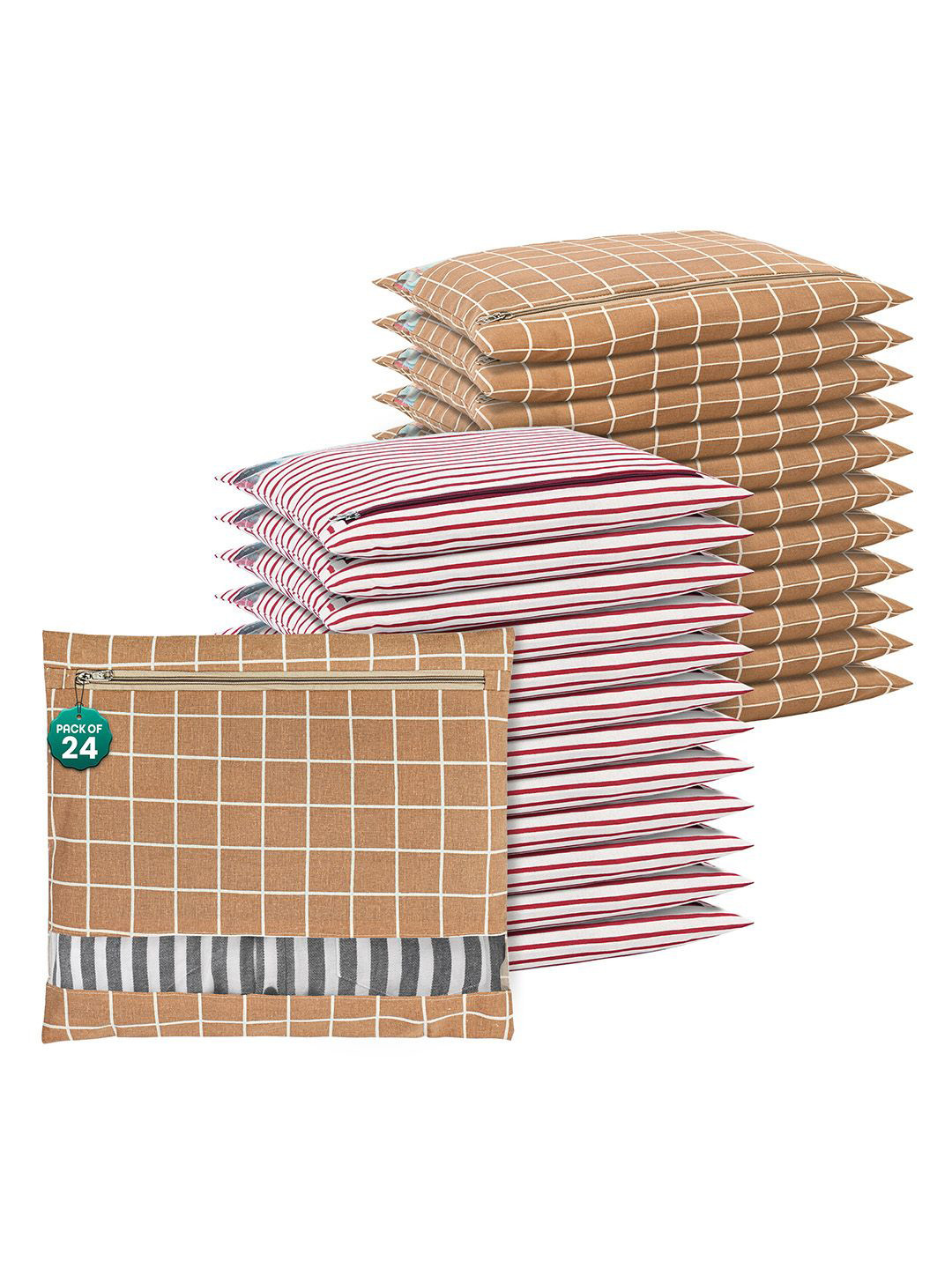 Kuber Industries Brown 24 Pcs Regular Clothes Storage Single Packing Bag Drawer Organiser