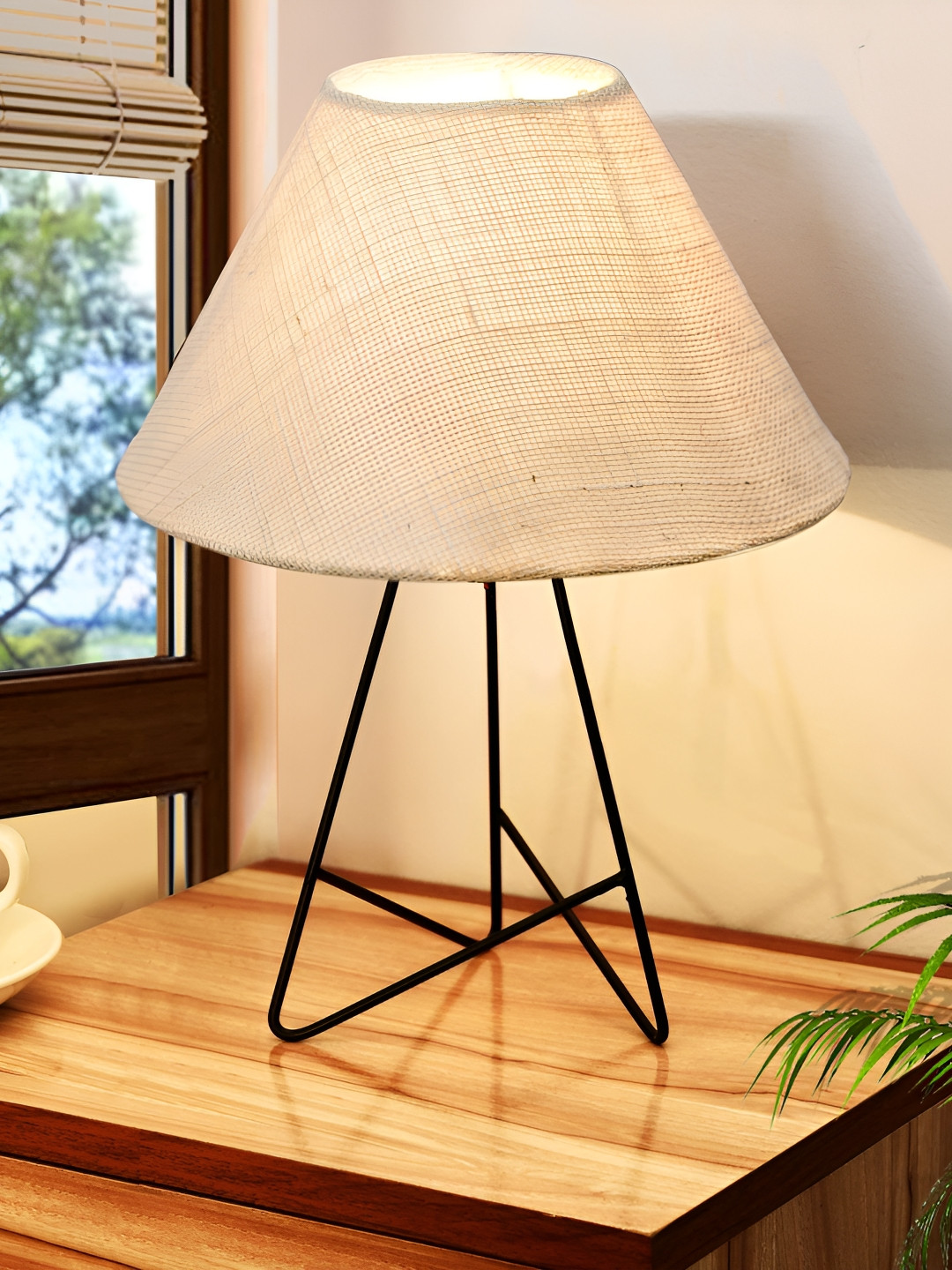 Homesake Off White Metal Industrial Frusturical Shaped Table Lamp