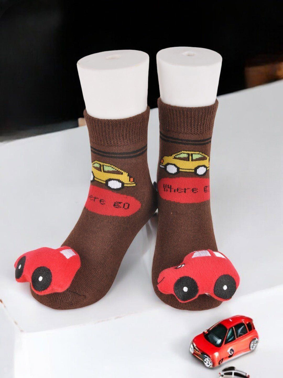 Yellow Bee Boys Car Stuffed Patterned Above Ankle Length Socks