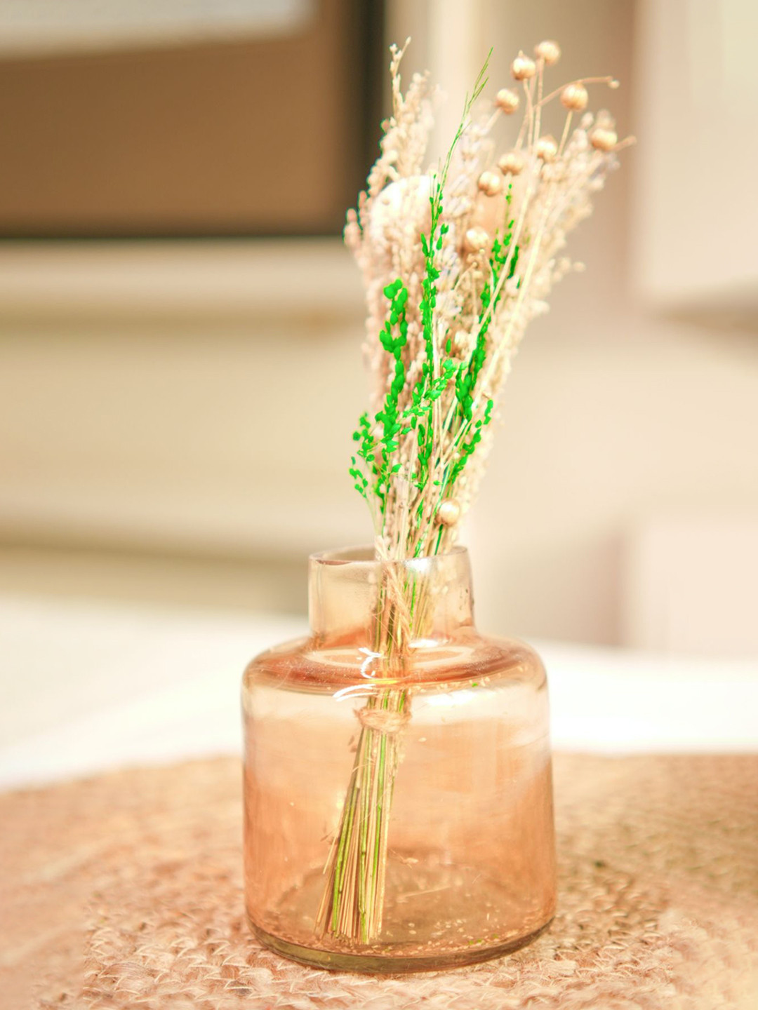 ArteCasa Woodland Transparent & Brown 2 Pieces Glass Vase With Bunch