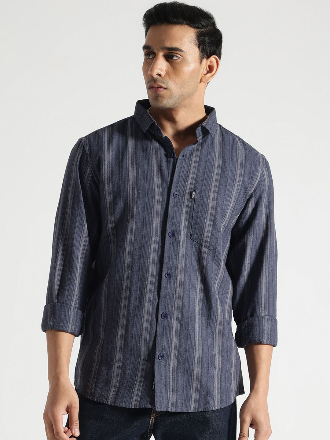 Code 61 Men Standard Slim Fit Multi Stripes Opaque Striped Casual Shirt