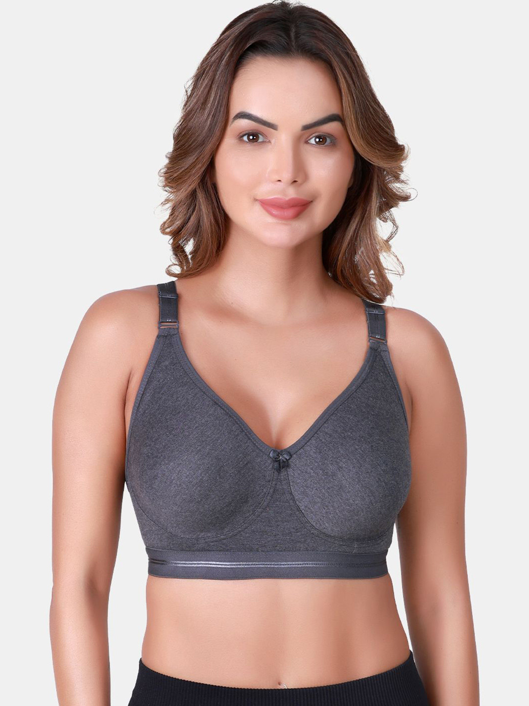 SKDREAMS Grey Cotton Seamless Non Padded Full Coverage Non-Wired Women T-Shirt Bra