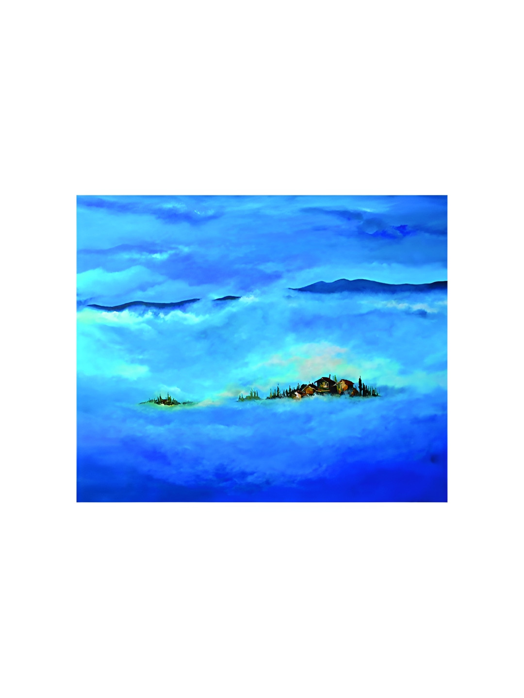 Inephos Blue & White Distant Home Canvas Wall Paintings