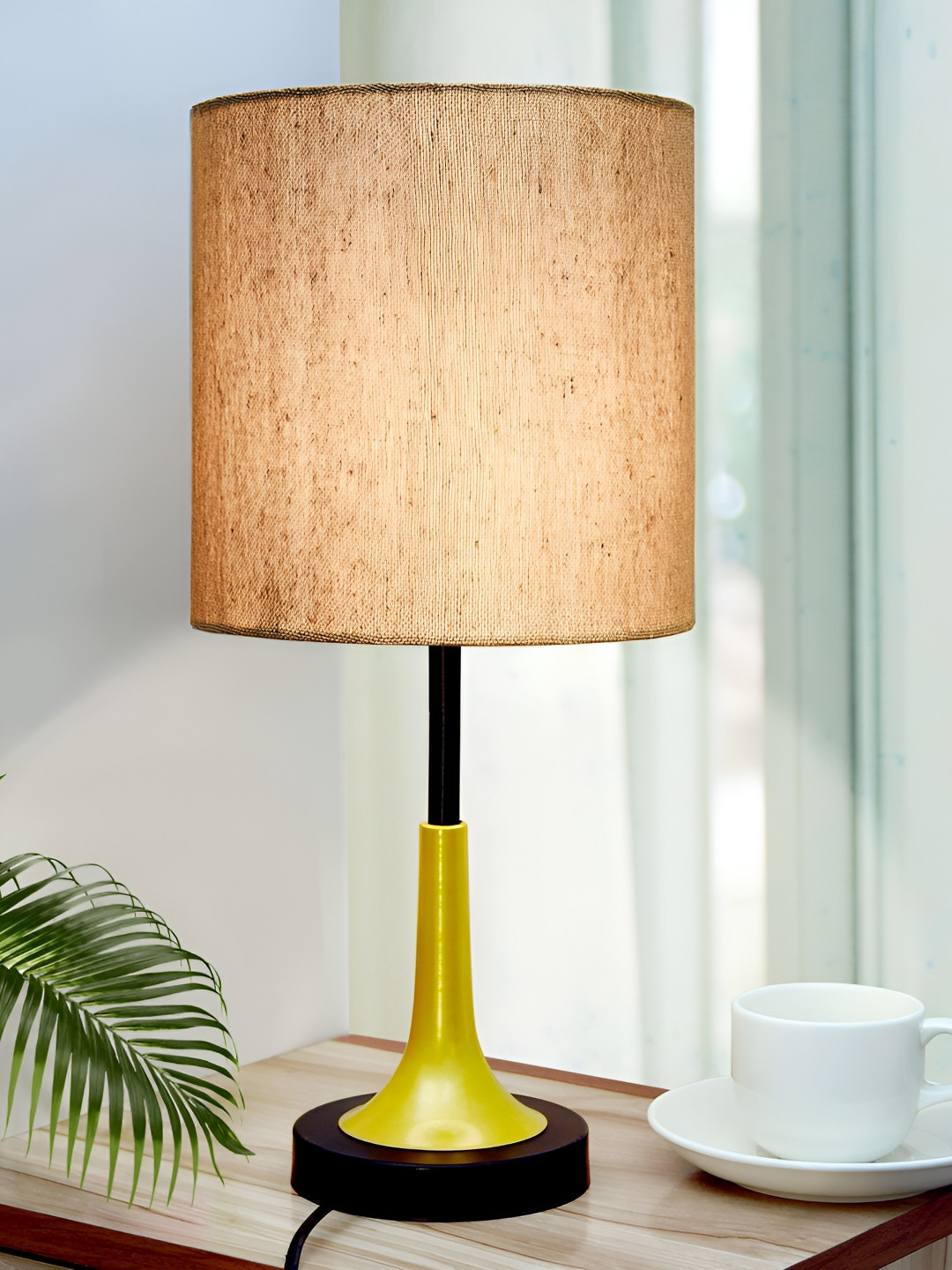Homesake Beige Metal Industrial Cylindrical Shaped Table Lamp