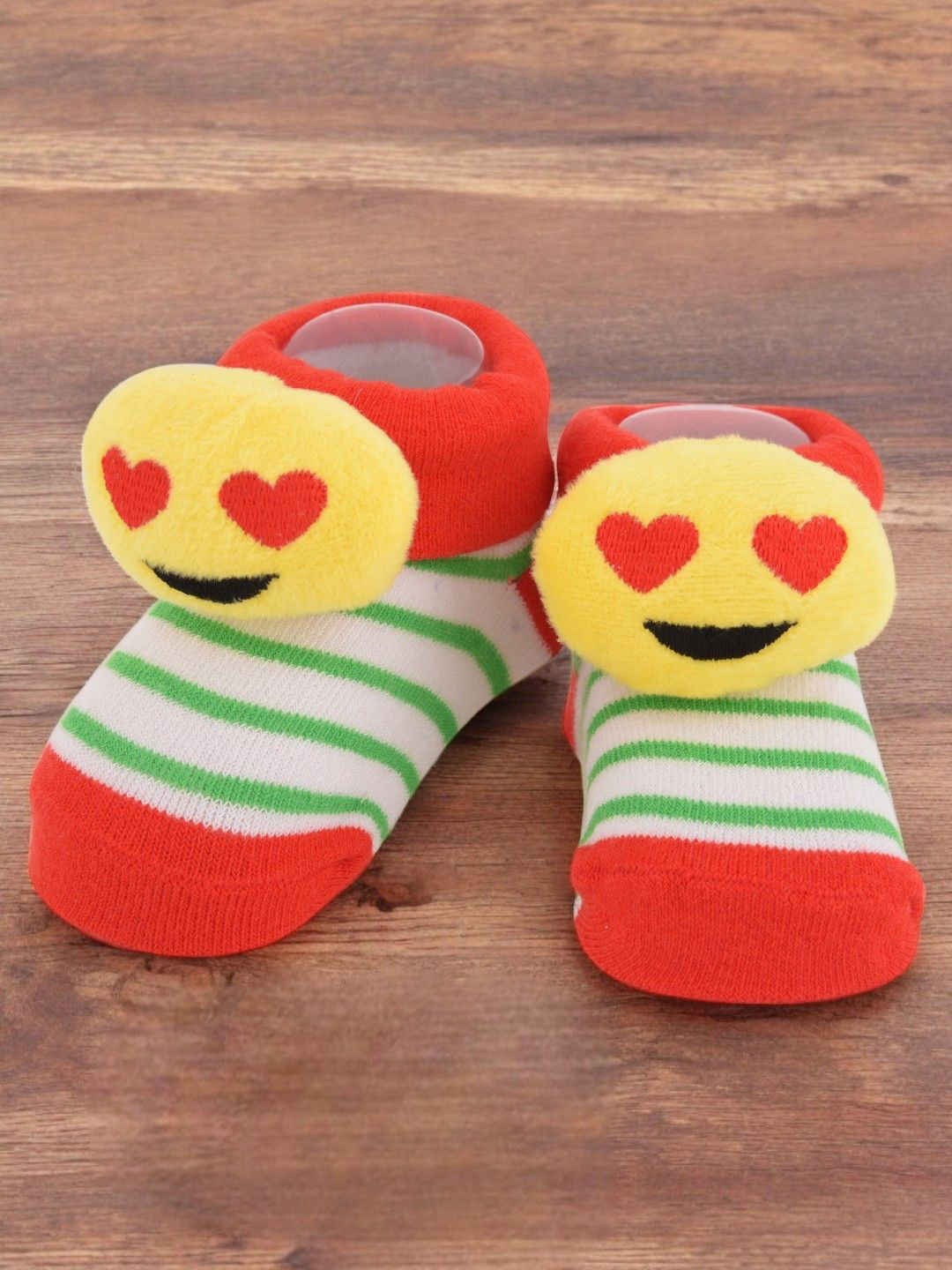 Yellow Bee Infant Girls Heart Eyes Emoji Patterned Cotton Ankle-Length Socks