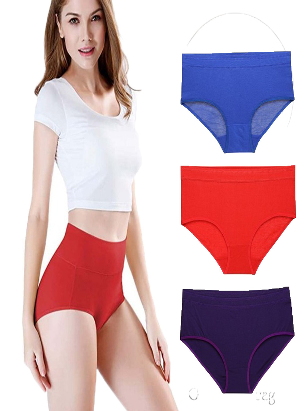 YOU FOREVER Pack Of 3 High-Rise Hipster Briefs - YF-3HWPNT-BLU-PPL-RED-S
