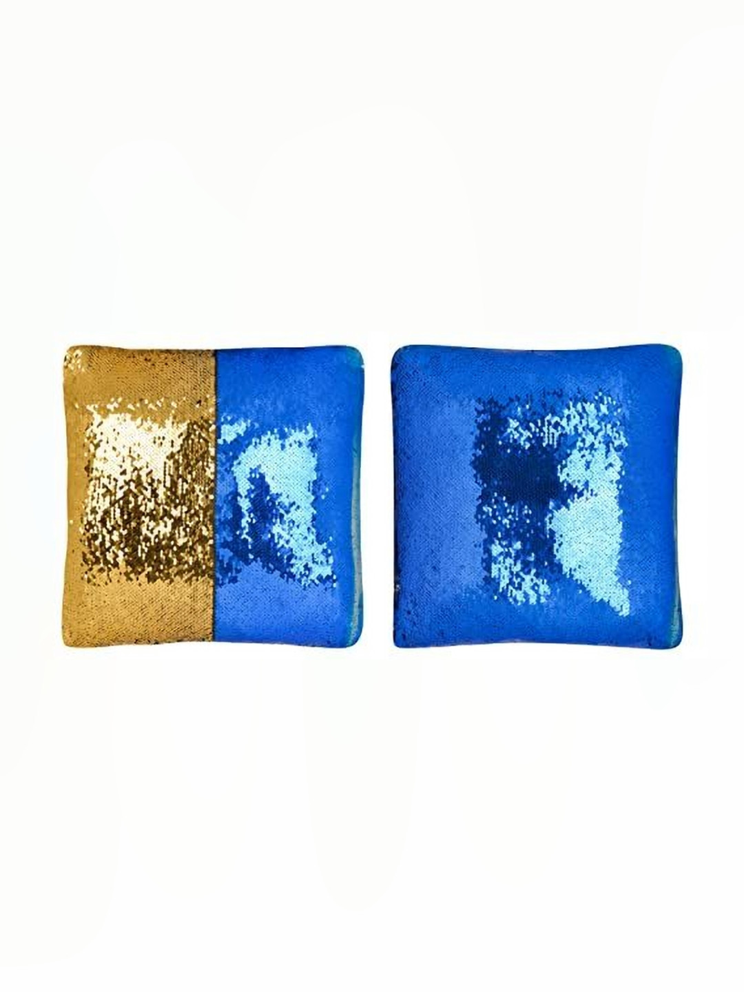 Black gold Fancy Chamki Embroidered Cotton 2 Pcs Embellished Cushion Covers - 15.7 x 15.7 In